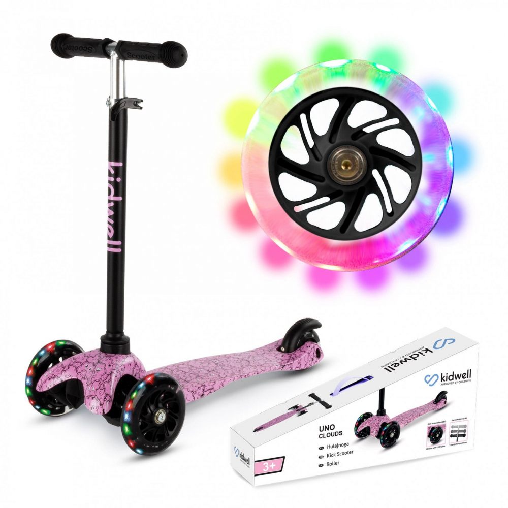 Trotineta pentru copii Kidwell Uno Clouds, reglabila, roti luminoase, 3+ ani, pana la 25 kg