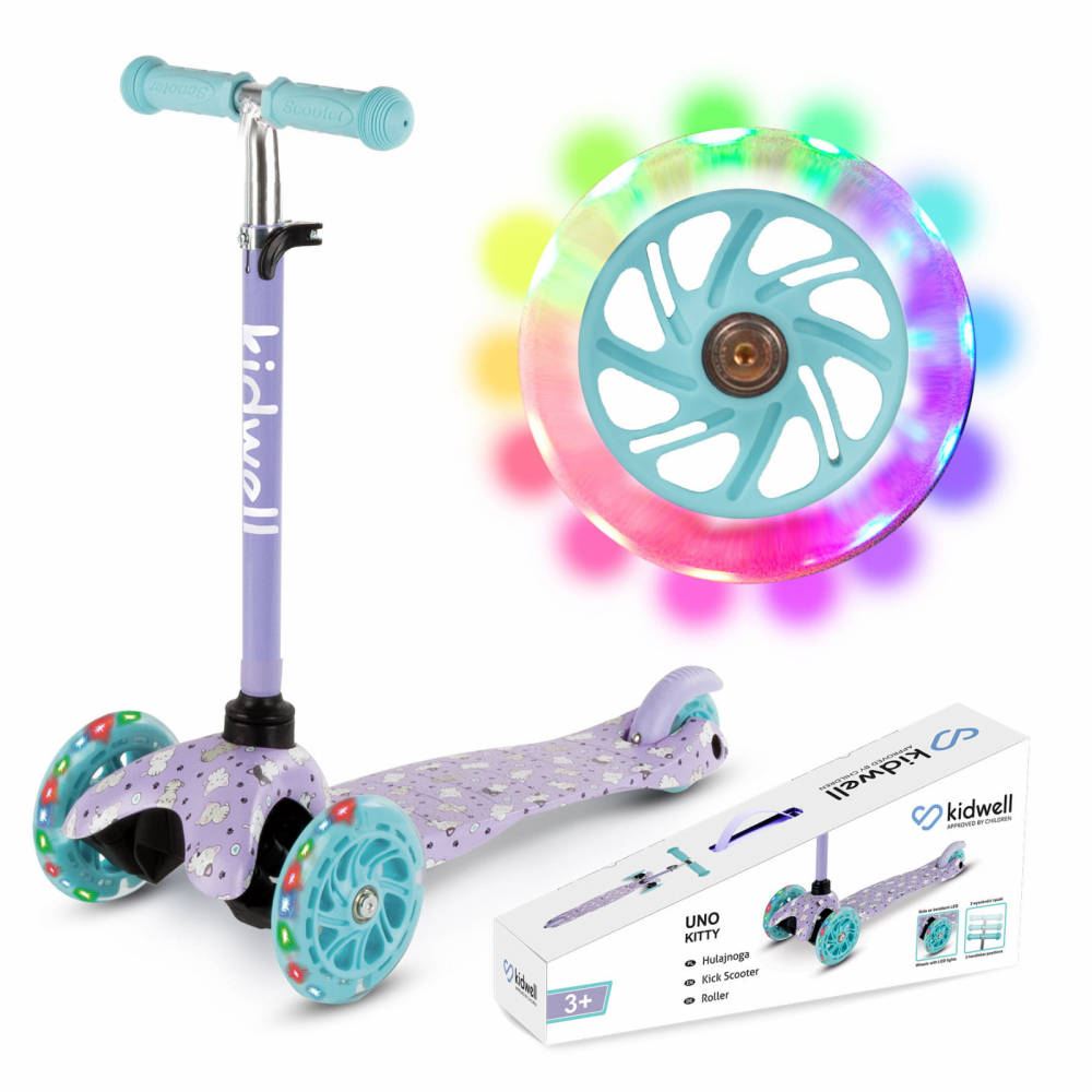 Trotineta pentru copii Kidwell Uno Kitty, reglabila, roti luminoase, 3+ ani, pana la 25 kg