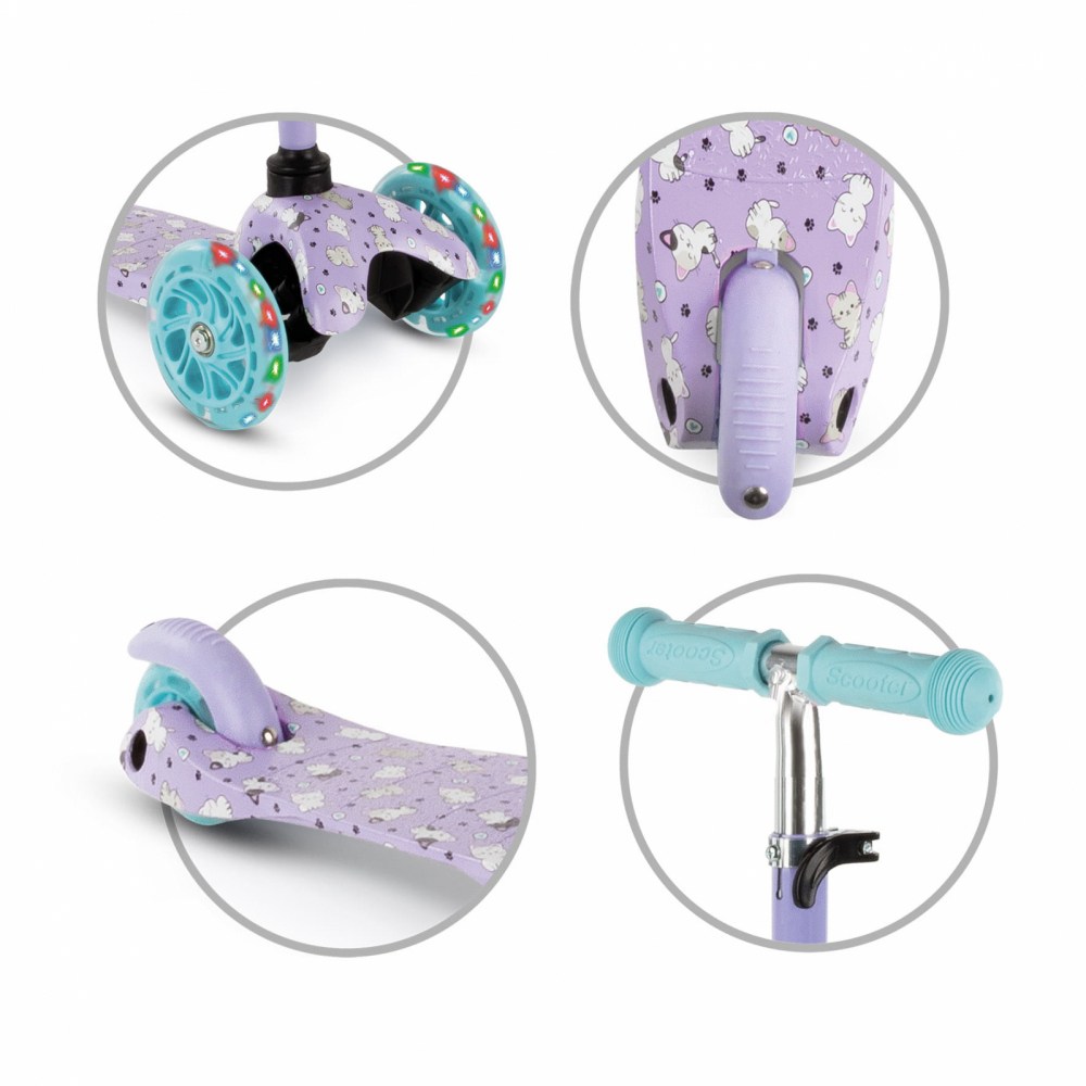 Trotineta pentru copii Kidwell Uno Kitty, reglabila, roti luminoase, 3+ ani, pana la 25 kg - 2