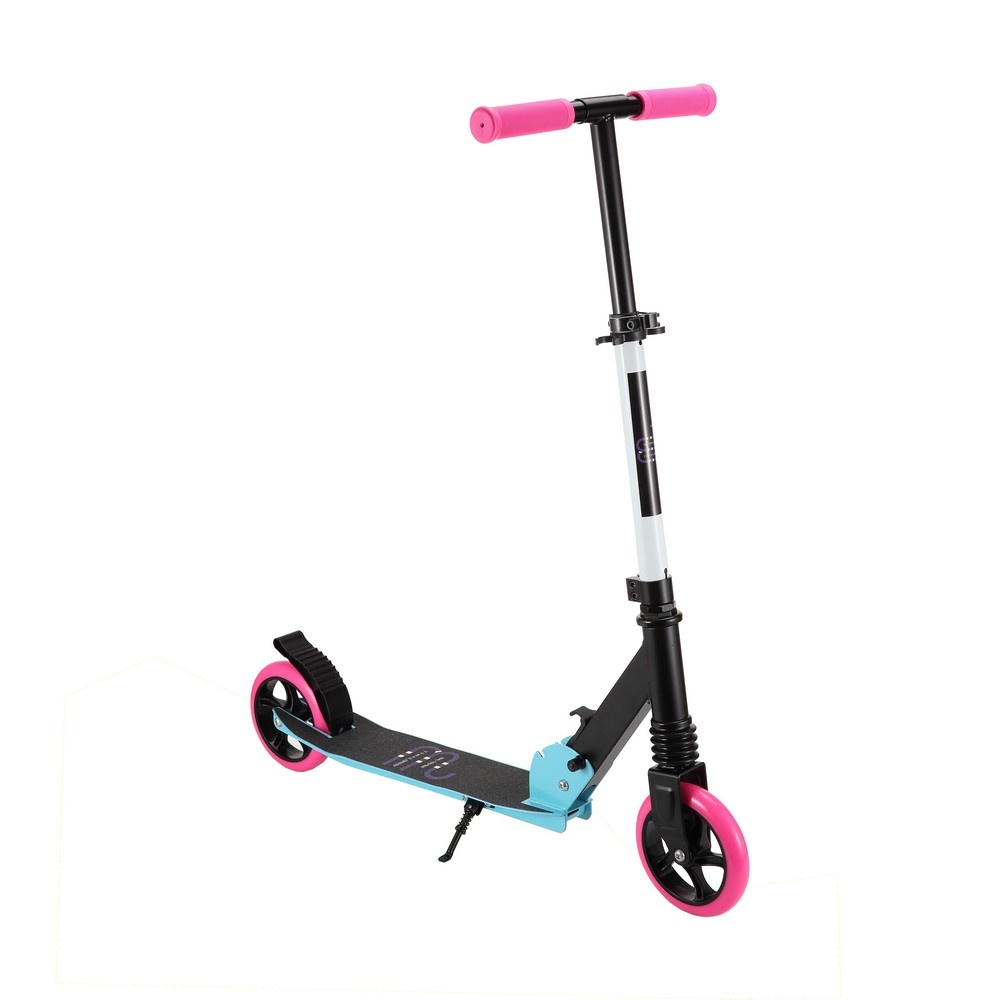 Trotineta copii si adolescenti Novokids Cool Girl Roz cu Turcoaz, maxim 100 kg, functie Super Brake, suspensie fata, diametru roata 200 mm