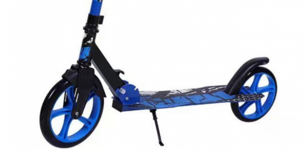 Trotineta copii si adolescenti Novokids Funky Camo PRO Albastru Camuflaj, maxim 100 kg, functie Super Brake, diametru roata fata 230 mm - 1