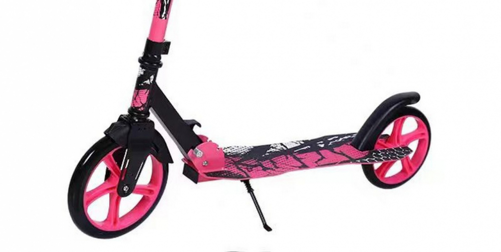 Trotineta copii si adolescenti Novokids Funky Camo PRO Roz Camuflaj, maxim 100 kg, functie Super Brake, diametru roata fata 230 mm - 1