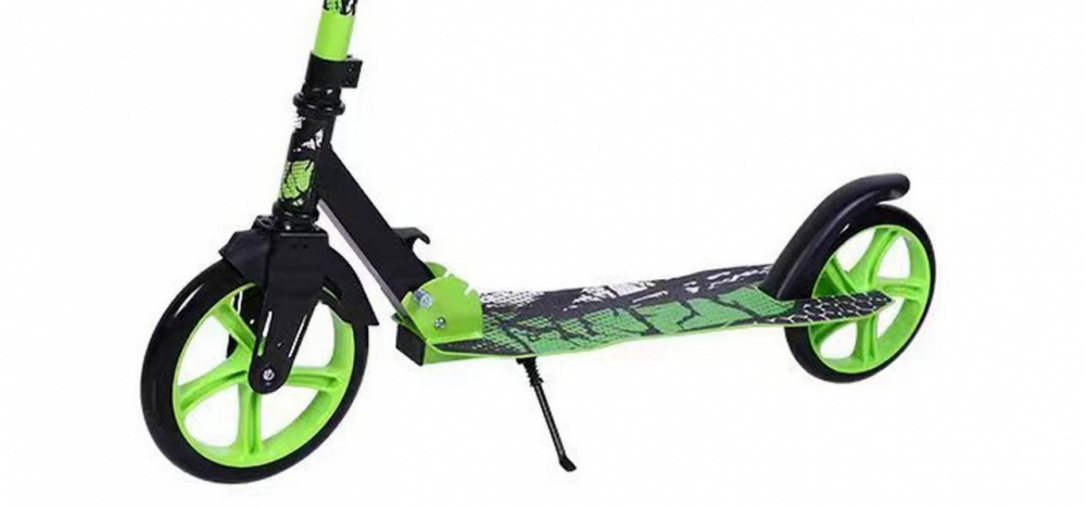 Trotineta copii si adolescenti Novokids Funky Camo PRO Verde Camuflaj, maxim 100 kg, functie Super Brake, diametru roata fata 230 mm - 1