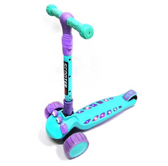Trotineta pentru copii, Nichiduta, pliabila, cu lumini LED, ghidon reglabil pe inaltime, manere ergonomice, frana pe roata din spate, roti silentioase, Scooter Crab Pink - 4