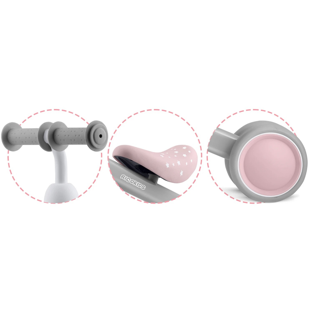 Vehicul Ride On fara pedale Ricokids Cross Country Pink, De la 12 luni, Cadru metalic usor si rezistent, Sezut confortabil din spuma moale, Manere ergonomice antiderapante, Roti din PP rezistent si silentios - 1