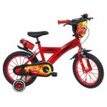 Bicicleta pentru copii Denver Disney Cars 14 inch, inaltime utilizator 95-115 cm, roti gonflabile, frana de mana pe ambele roti, scaun si ghidon ajustabile, roti ajutatoare, suport si sticla de apa, clopotel