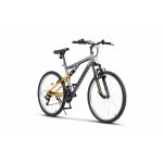 Bicicleta MTB-FS Velors Thunder V26205B Gri/Galben, roti 26 inch, schimbator spate Sunrun 7 viteze, manete schimbator Rotative 21 viteze, cadru full-suspension otel, frane V-Brake