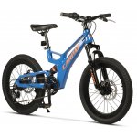 Bicicleta pentru copii MTB-FS Carpat C20344A Albastru/Portocaliu, roti 20 inch, Mountain Bike Full Suspension, Schimbator spate Shimano Tourney Sis 7 viteze, Schimbator fata Rotativ, Frana Disc fata/spate, Cadru aluminiu