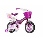 Bicicleta pentru copii Visitor Happy Puppy, roti 12 inch, v-brake, cadru otel 9 inch, cos si scaun papusi