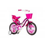 Bicicleta pentru copii Visitor little Heart Mov/Alb, roti 12 inch, roti ajutatoare, cos fata, scaun papusi, cadru otel 7 inch