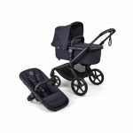 Carucior 2 in 1 Bugaboo Fox 5 Renew Black Deep Indigo cu maner reglabil, reversibil, suspensii, cadru din aluminiu