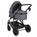 Carucior convertibil 2in1 Moni All Road Grey cu Cadru din aluminiu galvanizat,Roti rezistente cu suspensii,Spatar reglabil,Maner reglabil 6 pozitii inaltime,Copertina XXL,Husa picioare si suport pahar incluse,Pana la 4 ani
