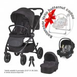 Carucior modular 2 in 1 Coccolle Serry Jet Black + Scoica auto iSize Coccolle Knox Greystone, Suport de picioare reglabil, Suspensie, Huse pentru picioare, Geanta, Adaptoare, Bara de protectie si maner din piele ecologica