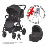 Carucior modular 2 in 1 Coccolle Serry Jet Black, Suport de picioare reglabil, Suspensie, Huse pentru picioare, Geanta, Adaptoare, Bara de protectie si maner din piele ecologica, Greutate admisa 22 kg