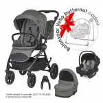 Carucior modular 2 in 1 Coccolle Serry Moss Green + Scoica auto iSize Coccolle Knox Greystone, Suport de picioare reglabil, Suspensie, Huse pentru picioare, Geanta, Adaptoare, Bara de protectie si maner din piele ecologica