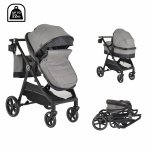 Carucior transformabil 2in1 Moni Tokyo Grey pana la 22 kg,Cadru din aluminiu,Maner parental si Spatar reglabile,Scaun reversibil,Roti spuma EVA pivotante cu amortizor,Baldachin,Husa picioare,Geanta,Plasa insecte,Suport pahar