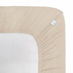 Cearceaf muselina organica, cu elastic, Little Amy, Bej deschis, 90 x 200 cm