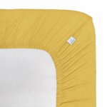 Cearceaf muselina organica, cu elastic, Little Amy, Galben, 90 x 200 cm