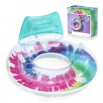 Colac gonflabil Bestway Rainbow Splash cu Manere, Suport pahar, Tetiera, Diametru 117 cm, Sarcina maxima 90kg