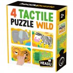 Set 4 Puzzleuri tactile Headu animale din salbaticie cu piese mari