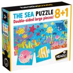 Puzzle Animale Marine Headu 8+1 cu piese mari imprimate pe ambele fete