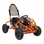Kart electric pentru copii Maighty Orange, cu motor 1000W, baterie 48V12Ah, viteza maxima 30 km/h, cu 3 moduri de viteza accesate la cheie, frane hidraulice pe disc, anvelope gonflabile cu suspensii si scaun reglabil