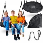 Leagan tip cuib pentru copii Neo-Sport Negru, Diametru 110 cm, Tesatura Oxford 600D impermeabila si rezistenta, Cadru din otel acoperit cu spuma PE moale, Greutate suportata 150kg, Franghii groase cu lungime reglabila