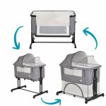 Patut pentru bebelusi 2in1 Moni Baby Crib Gri Melange cu laterala culisanta,Transformabil in tarc,5 nivele de reglare inaltime,Roti cu frana,Capotina cu plasa de insecte,Curele pentru fixare pat parinte,Saltea inclusa