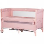 Patut pliabil Chipolino Pink Marshmallow Linen cu laterala culisanta, intrare laterala cu fermoar, geanta pentru transport, greutate admisa 15 kg