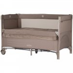 Patut pliabil Chipolino Relax Tiramisu Linen cu laterala culisanta, intrare laterala cu fermoar, geanta pentru transport, greutate admisa 15 kg