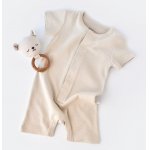 Salopeta cu pantaloni scurti 100% bumbac organic, Stone, BabyCosy, marime 9-12 luni