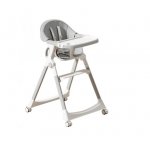 Scaun de masa ultrapliabil pentru bebelusi Little Mom, cu structura piramidala, design anti-ridicare, echipat cu roti, tavita si suport de picioare ajustabile, manere de sustinere, dimensiune 54 x 67 x 88 cm, Grey