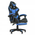Scaun ergonomic de gaming, tetiera, suport retractabil picioare, sport lombar, inaltime reglabila, negru, albastru