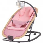 Scaunel balansoar Chipolino Senso Pink Marshmallow Wood cu spatar reglabil, bara de jucarii, suport pentru cap, centuri de siguranta, pliere compacta
