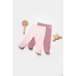 Set 2 pantaloni cu botosei Bamboo, roz, BabyCosy, 50% bumbac + 50% bambus, marime 6-9 luni