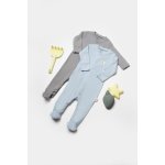 Set 2 salopete lungi Bamboo, blue, BabyCosy, 50% bumbac + 50% bambus, marime 6-9 luni