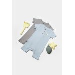 Set 2 salopete scurte Bamboo, blue, BabyCosy, 50% bumbac + 50% bambus, marime 6-9 luni