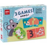 Set 3 jocuri Apli Kids Animale Multicolor puzzle, domino, memorie