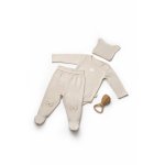 Set 3 piese body, pantaloni si caciulita TeddyBear, BabyCosy, bumbac organic 50% - 50% modal, marime 6-9 luni