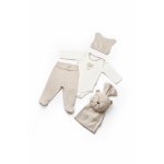 Set cadou nou nascut 5 piese, TeddyBear, BabyCosy, bumbac organic, marime 0-3 luni