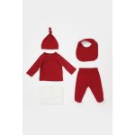 Set de 5 piese pentru nou nascut BabyCosy, 100% bumbac organic, culoare Rosu