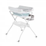 Set de baie 2in1 Cangaroo Como Albastru cu design Pliabil,Masuta de infasat impermeabila cu taliometru,Cadita pliabila cu furtun scurgere apa,Organizator,Polita pentru accesorii,Inaltime confortabila pentru parinti