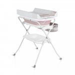 Set de baie 2in1 Cangaroo Como Roz cu design Pliabil,Masuta de infasat impermeabila cu taliometru,Cadita pliabila cu furtun scurgere apa,Organizator,Polita pentru accesorii,Inaltime confortabila pentru parinti