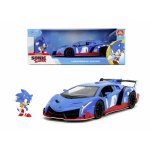Set figurina Ariciul Sonic si masinuta metalica Sonic Lamborghini Veneno scara 1:24