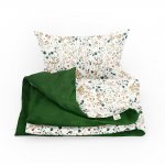 Set lenjerie de pat single din bumbac, Mini Flori Smarald, Little Amy, 100x135 cm