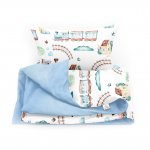 Set lenjerie de pat single din bumbac, Trenuri, Little Amy, 100x135 cm