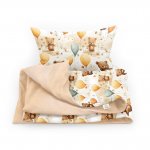 Set lenjerie de pat single din bumbac, Ursuleti cu baloane, Little Amy, 100x135 cm