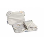 Set pernuta si pilota pentru carucior/landou/patut copii Sensillo Lily Grey cu doua fete bumbac/catifea, Umplutura silicon lyocell antialergic, Perna cu urechiuse, Recomandat de la nastere