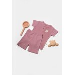 Set tricou cu pantaloni Bamboo, roz, BabyCosy, 50% bumbac organic + 50% bambus, marime 18-24 luni