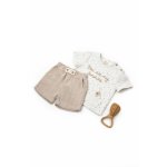 Set tricou cu pantaloni scurti TeddyBear, 100% bumbac organic, BabyCosy, marime 3-6 Luni